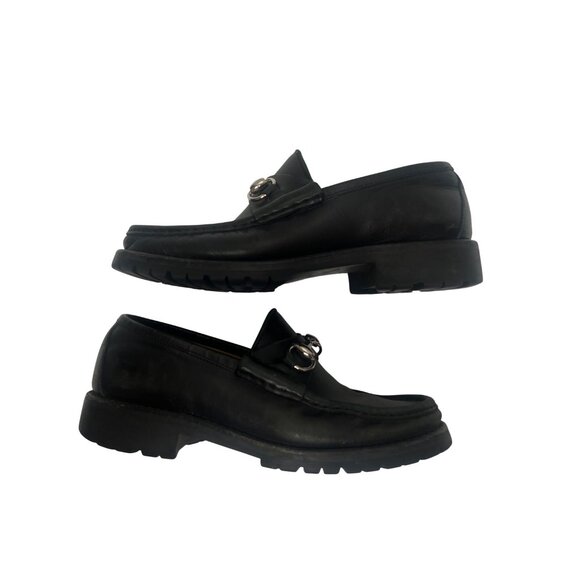 Gucci Black Italian Leather Horsebit Lug Sole Chunky Loafers - Picture 9 of 12
